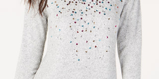 Blusa de malha com lantejoulas feminina INC International Concepts, cinza, tamanho 2, extra grande