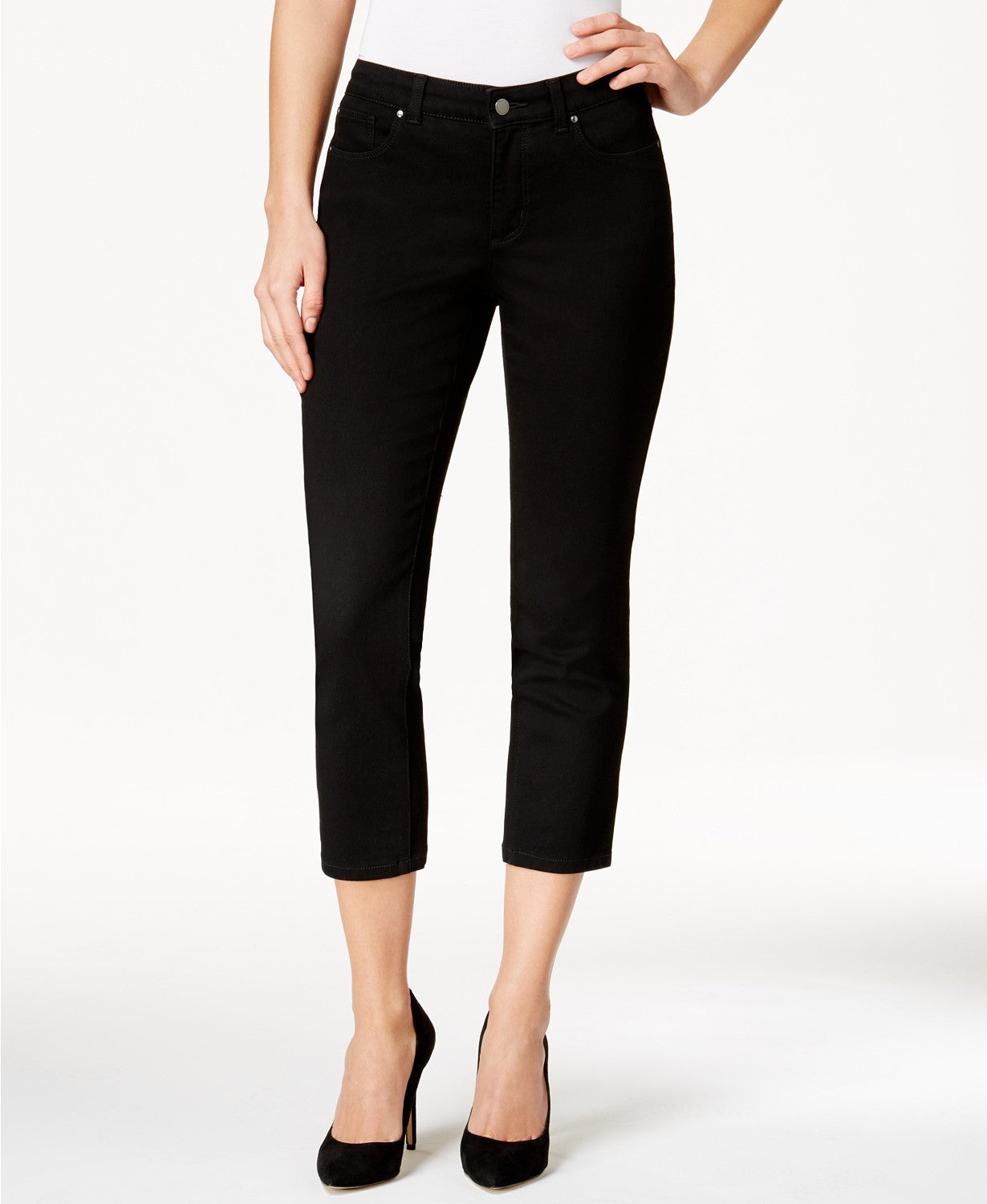 Calça jeans feminina Charter Club Petite Tummy-Control Bristol Capri, preta, tamanho 6 P