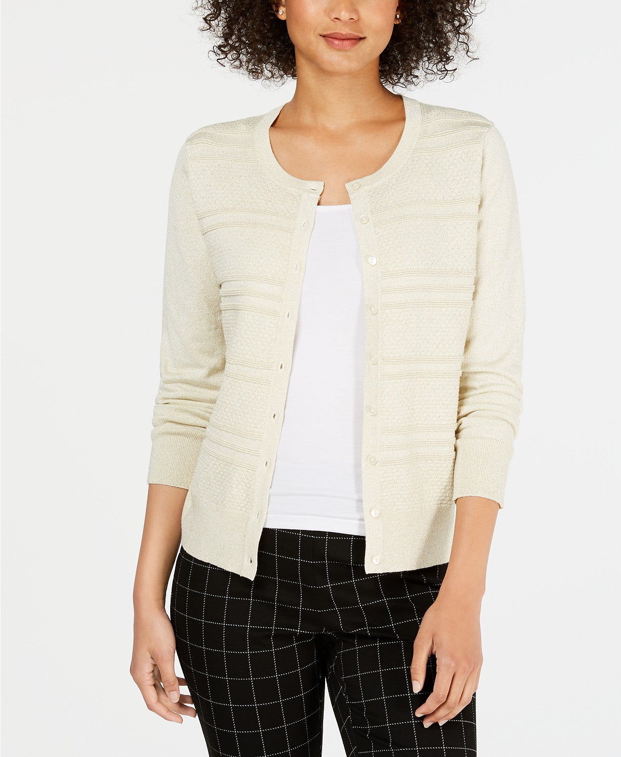 Cardigan feminino texturizado de lurex Charter Club, dourado, tamanho pequeno