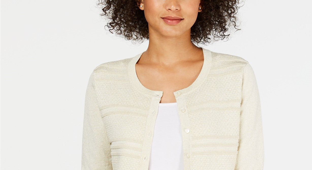 Cardigan feminino texturizado de lurex Charter Club, dourado, tamanho pequeno