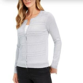 Charter Club Women's Textured Lurex Cardigan Sweater Gray Size 2 Extra Large