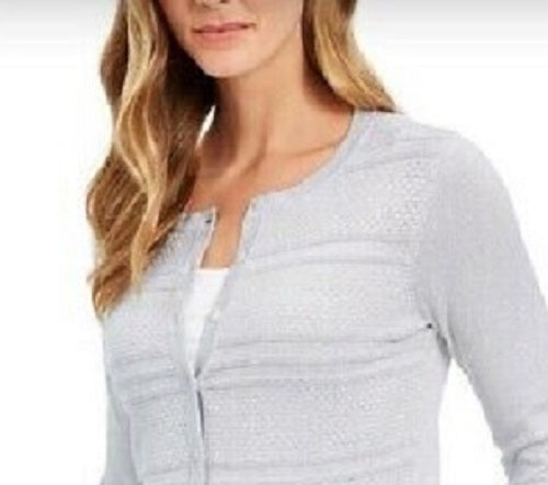 Cardigan feminino texturizado de lurex Charter Club, cinza, tamanho médio