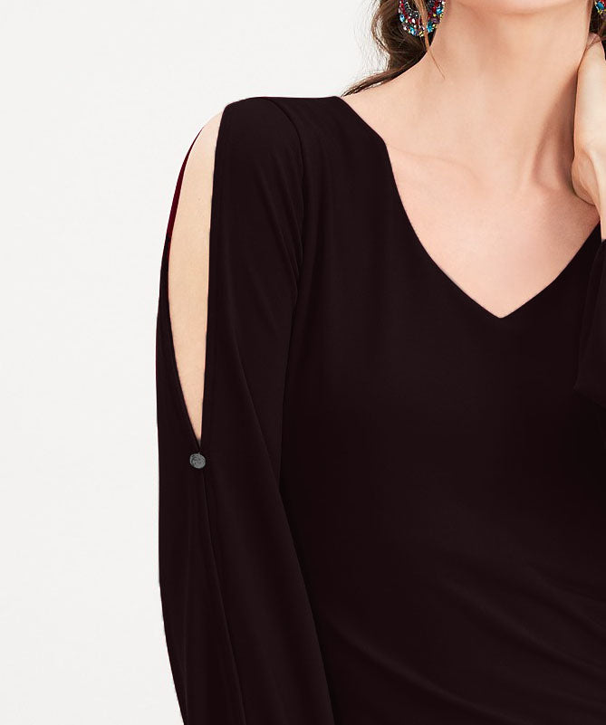 INC International Concepts Top feminino pequeno com mangas divididas e botões de strass, preto, tamanho médio