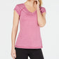 Camiseta feminina listrada com decote em V Ideology, rosa, tamanho grande