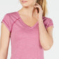 Camiseta feminina listrada com decote em V Ideology, rosa, tamanho grande