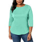 Camiseta feminina plus size de algodão estampada com manga 3/4, tamanho 1X, verde, Charter Club