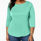 Camiseta feminina plus size de algodão estampada com manga 3/4, tamanho 1X, verde, Charter Club