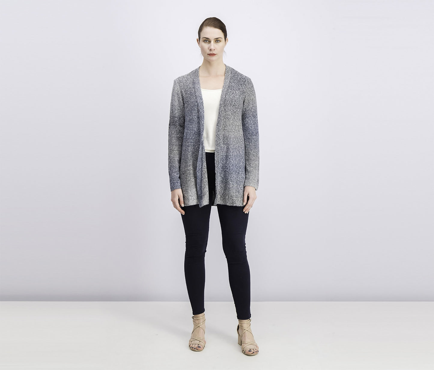 Cardigan feminino estilo &amp; co com decote em V aberto na frente, preto, tamanho X-S