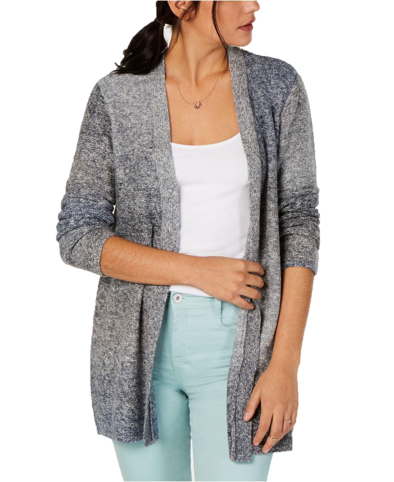 Cardigan feminino estilo &amp; co ombré com frente aberta cinza extragrande
