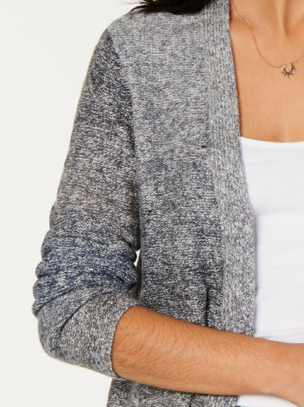 Cardigan feminino estilo &amp; co ombré com frente aberta cinza extragrande
