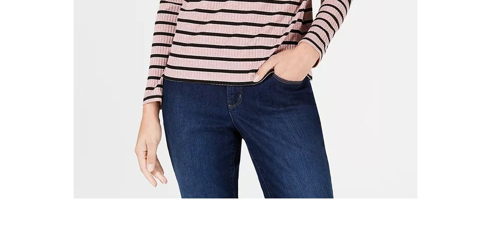 Charter Club Feminino Listrado Canelado Gola Alta Lt/Paspink Tamanho X-Grande