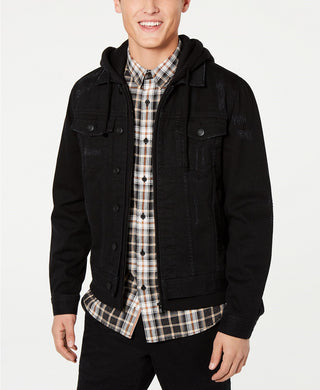 Jaqueta jeans com capuz American Rag masculina, preta, tamanho pequeno