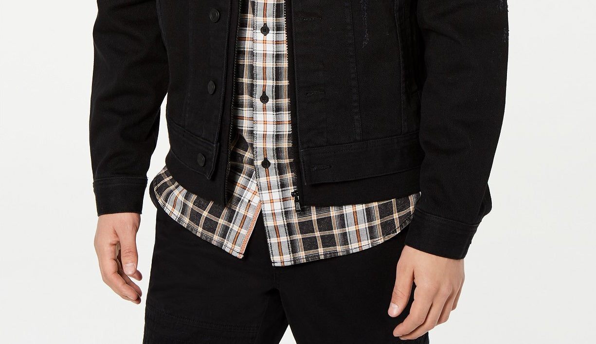 Jaqueta jeans com capuz American Rag masculina, preta, tamanho pequeno