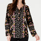 Camisa feminina estampada com decote aberto, preta, tamanho grande, estilo &amp; co