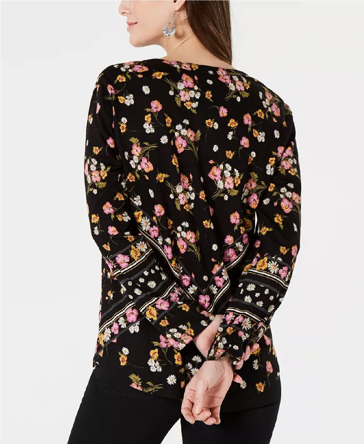 Camisa feminina estampada com decote aberto, preta, tamanho pequeno, estilo &amp; co