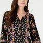Camisa feminina estampada com decote aberto, preta, tamanho pequeno, estilo &amp; co