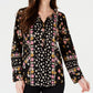 Camisa feminina estampada com decote aberto, tamanho extra grande, preta, estilo &amp; co