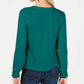 Blusa feminina com botões e estampa frontal Petite Twist da INC International Concepts, azul, tamanho pequeno
