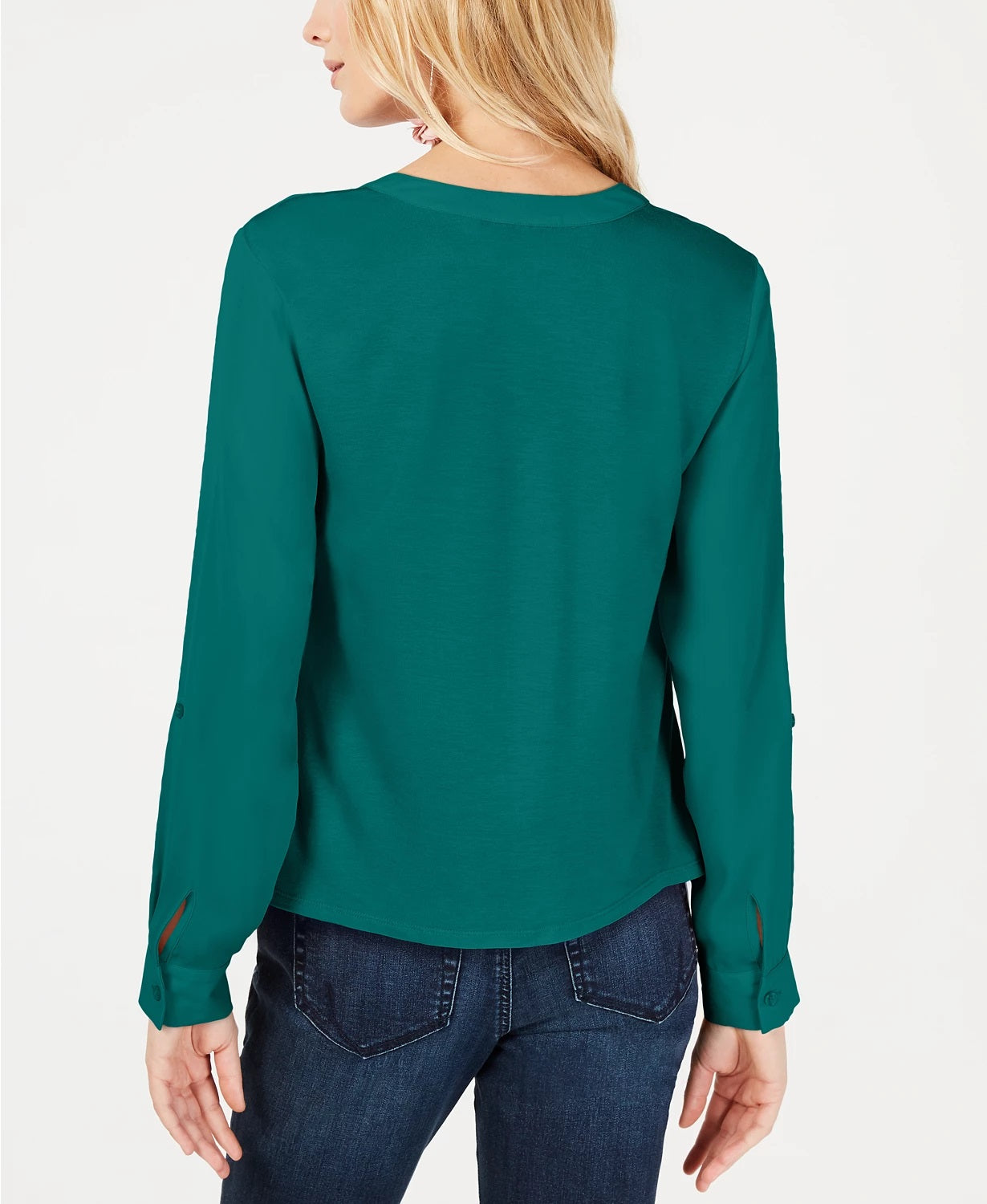 Blusa feminina com botões e estampa frontal Petite Twist da INC International Concepts, azul, tamanho pequeno