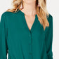 Blusa feminina com botões e estampa frontal Petite Twist da INC International Concepts, azul, tamanho pequeno