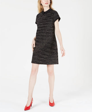 Vestido feminino estampado com gola, preto, tamanho grande, Maison Jules