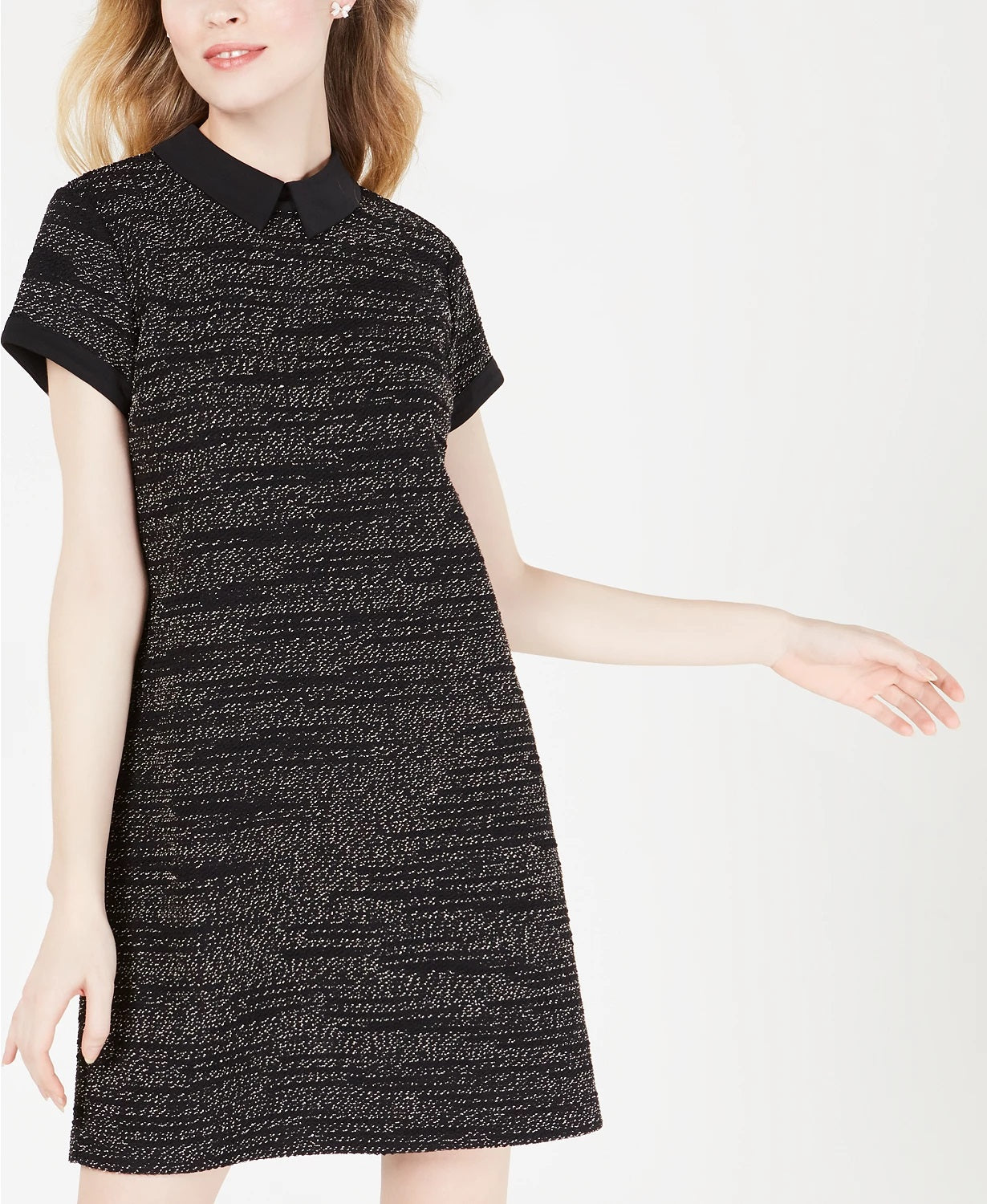 Vestido feminino estampado com gola, preto, tamanho grande, Maison Jules