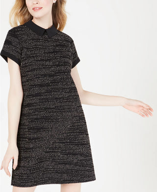 Vestido feminino estampado com gola, preto, tamanho grande, Maison Jules