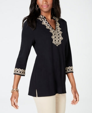 Charter Club Women's Lace-Trim Tunic Top  Black Size Extra Small