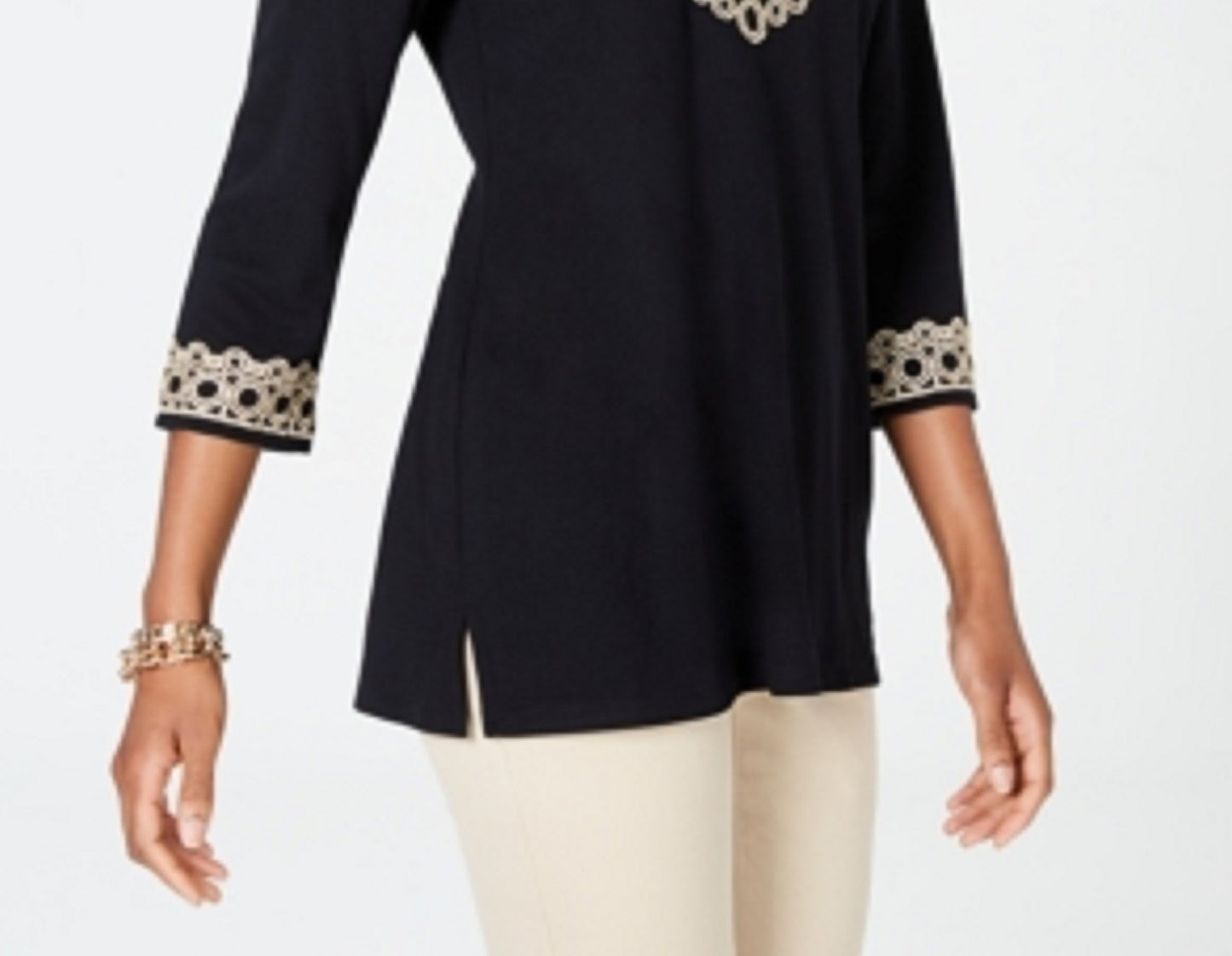 Túnica feminina Charter Club com acabamento em renda, preta, tamanho extra pequeno