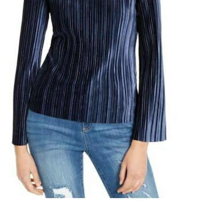 Blusa plissada de veludo feminina INC International Concepts, azul, tamanho 2, extra grande