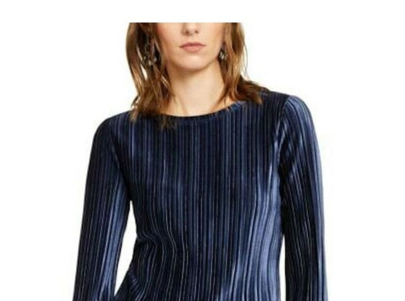 Blusa plissada de veludo feminina INC International Concepts, azul-marinho, tamanho grande