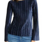 Blusa plissada de veludo feminina INC International Concepts, azul-marinho, tamanho pequeno