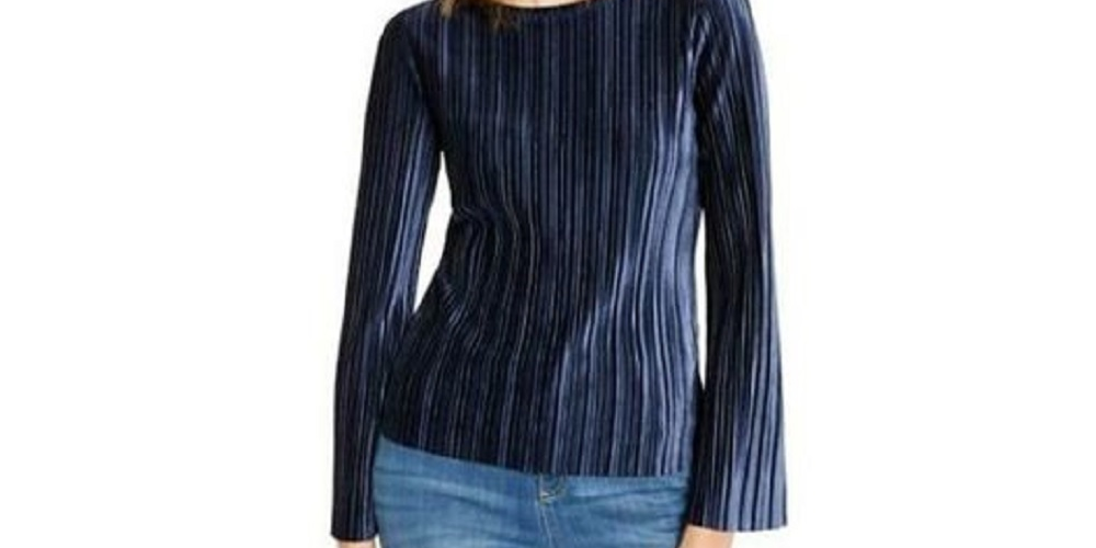 Blusa plissada de veludo feminina INC International Concepts, azul-marinho, tamanho pequeno