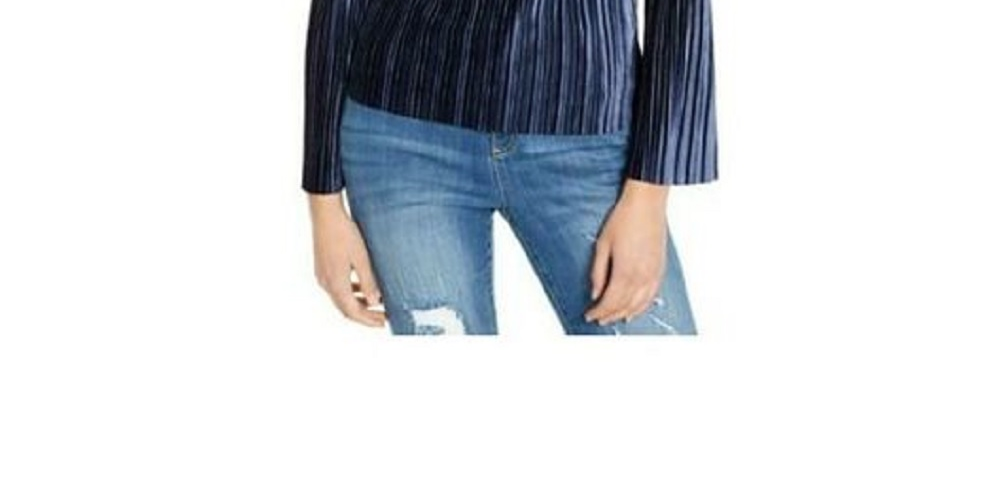 Blusa plissada de veludo feminina INC International Concepts, azul-marinho, tamanho pequeno