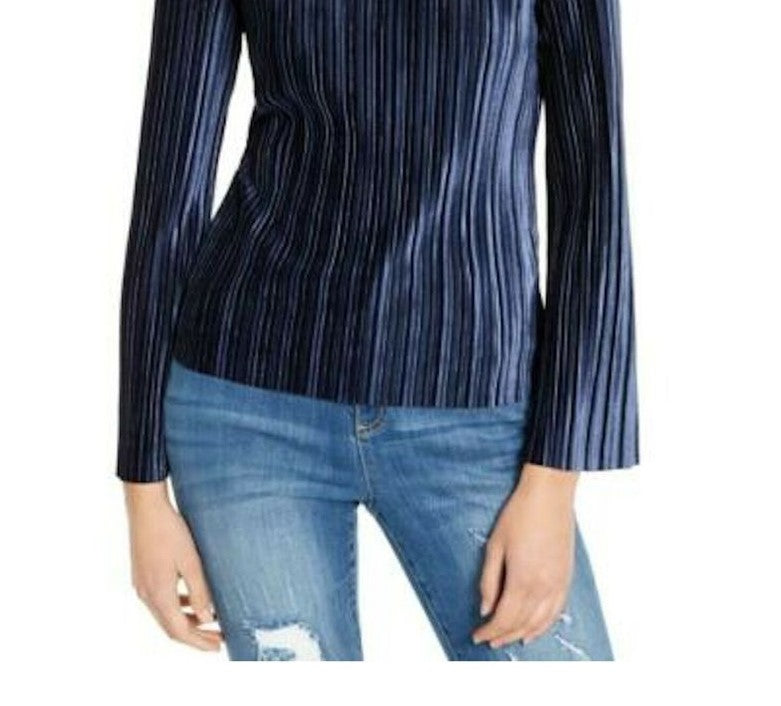 Blusa plissada de veludo feminina INC International Concepts, tamanho azul-marinho, extrapequeno