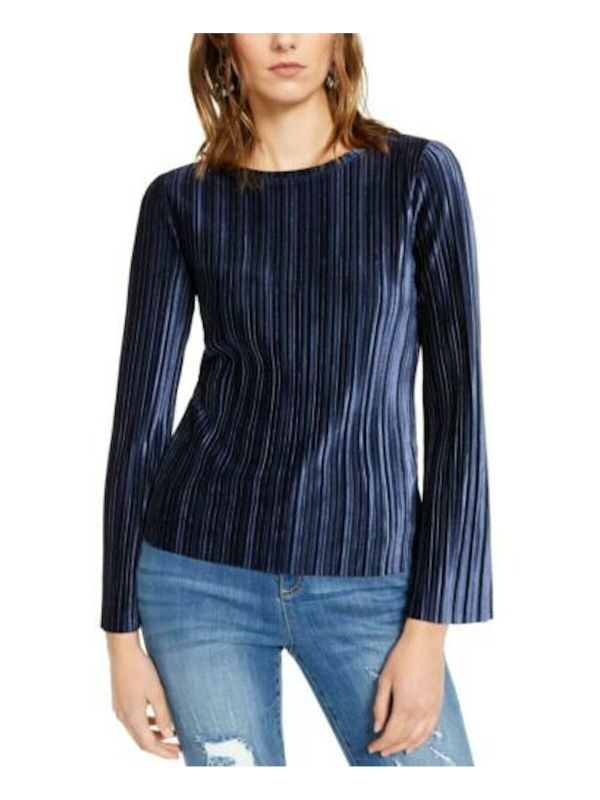 Blusa plissada de veludo feminina INC International Concepts, tamanho azul-marinho, extra grande