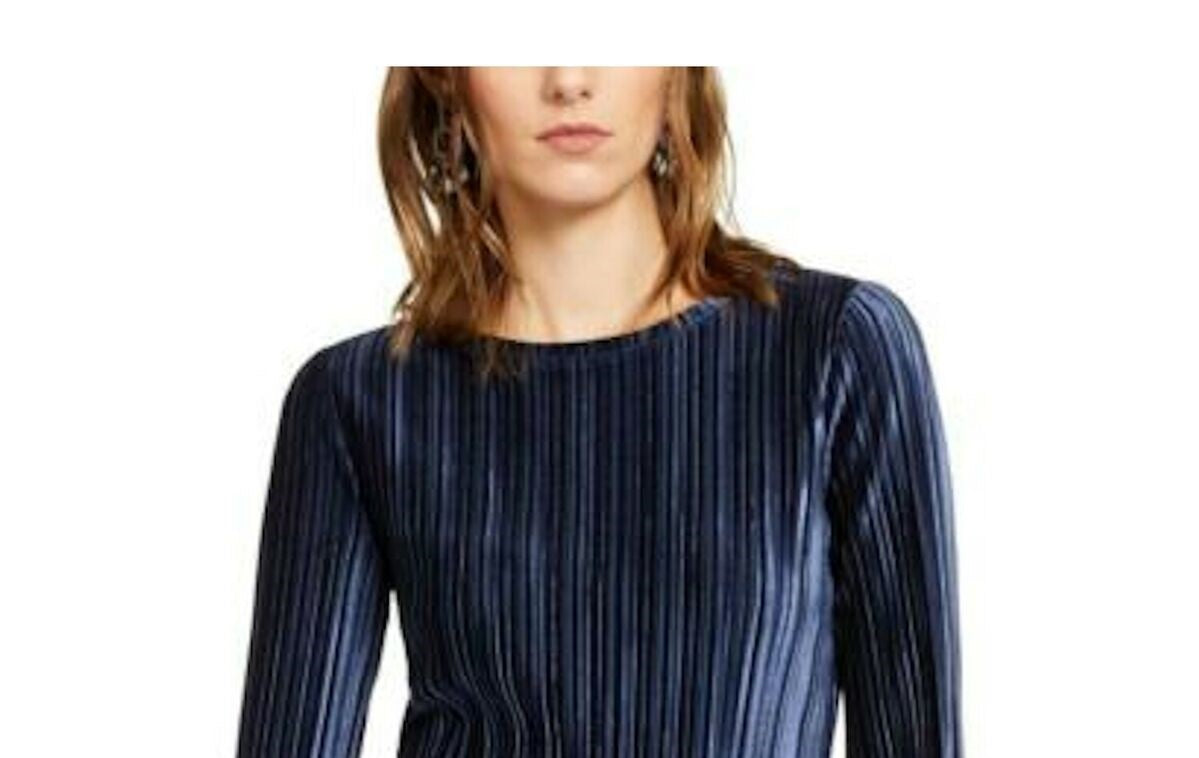 Blusa plissada de veludo feminina INC International Concepts, tamanho azul-marinho, extra grande