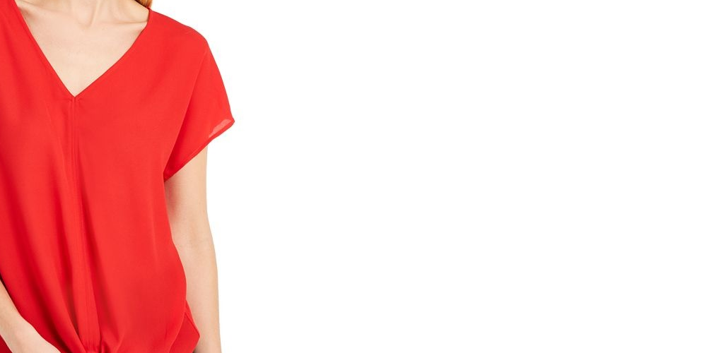 INC International Concepts Top feminino com amarração frontal vermelho escuro tamanho pequeno pequeno