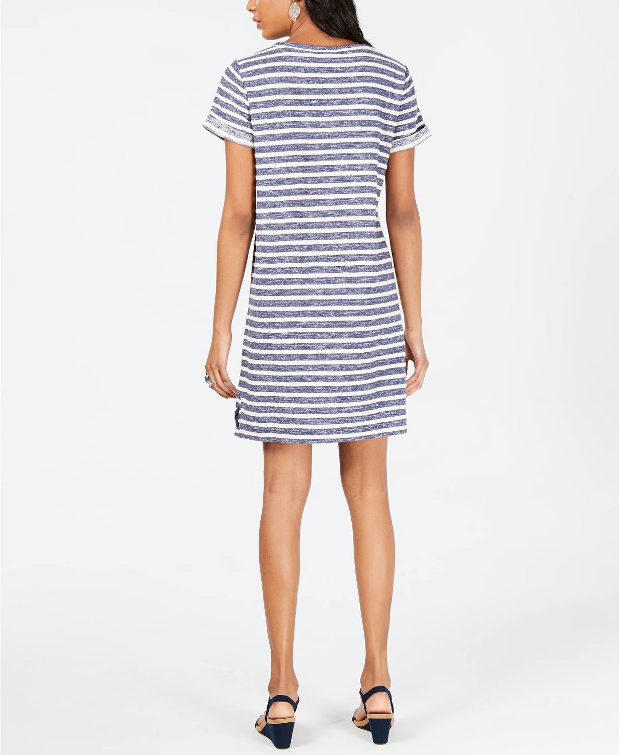 Vestido estilo camiseta feminino com cadarço, azul, tamanho médio