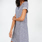 Vestido estilo camiseta feminino com cadarço, azul, tamanho médio