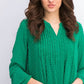 Charter Club Blusa feminina texturizada com babados duplos, verde escuro, tamanho X-S