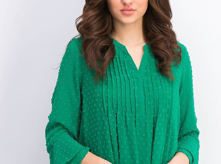 Charter Club Blusa feminina texturizada com babados duplos, verde escuro, tamanho X-S