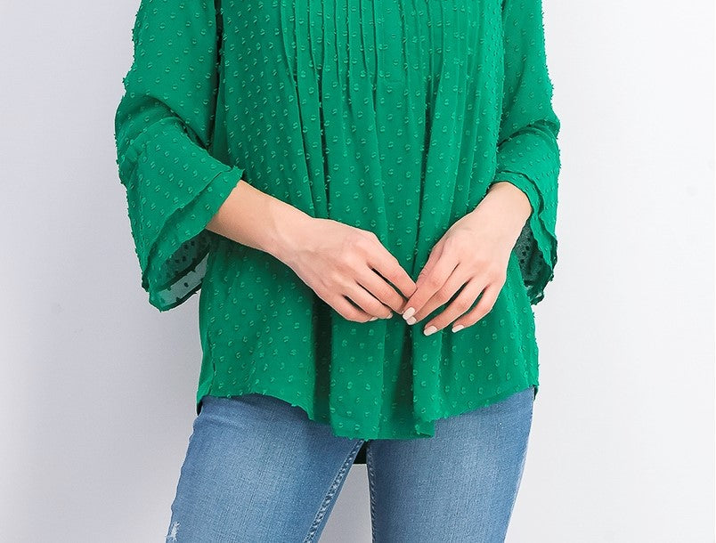 Charter Club Blusa feminina texturizada com babados duplos, verde escuro, tamanho X-S
