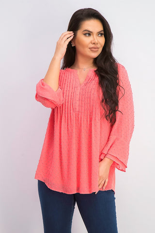 Charter Club Women's Petite Double-Ruffle Textured Pintuck Top Dark Pink Size Petite Small