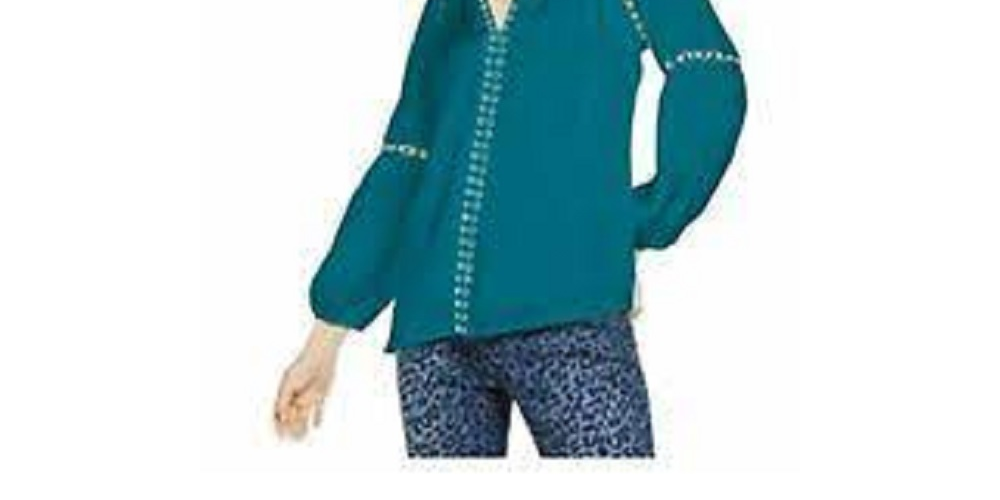 Blusa camponesa feminina com ilhós e acabamento em ilhós, azul, tamanho pequeno, da INC International Concepts