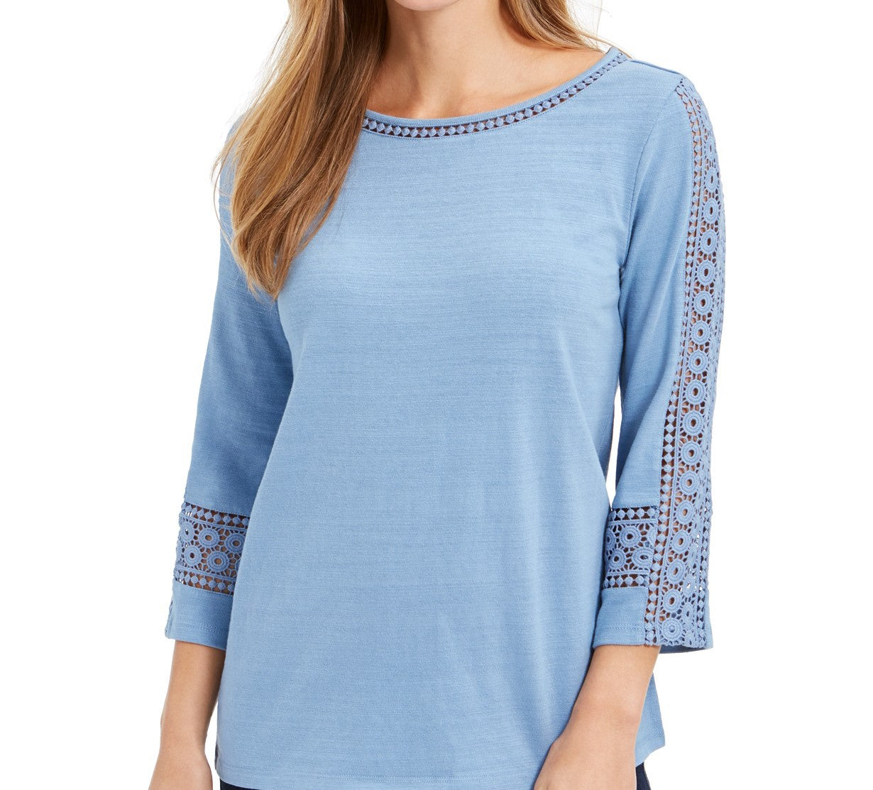 Top de crochê feminino Charter Club com detalhes, azul, tamanho grande