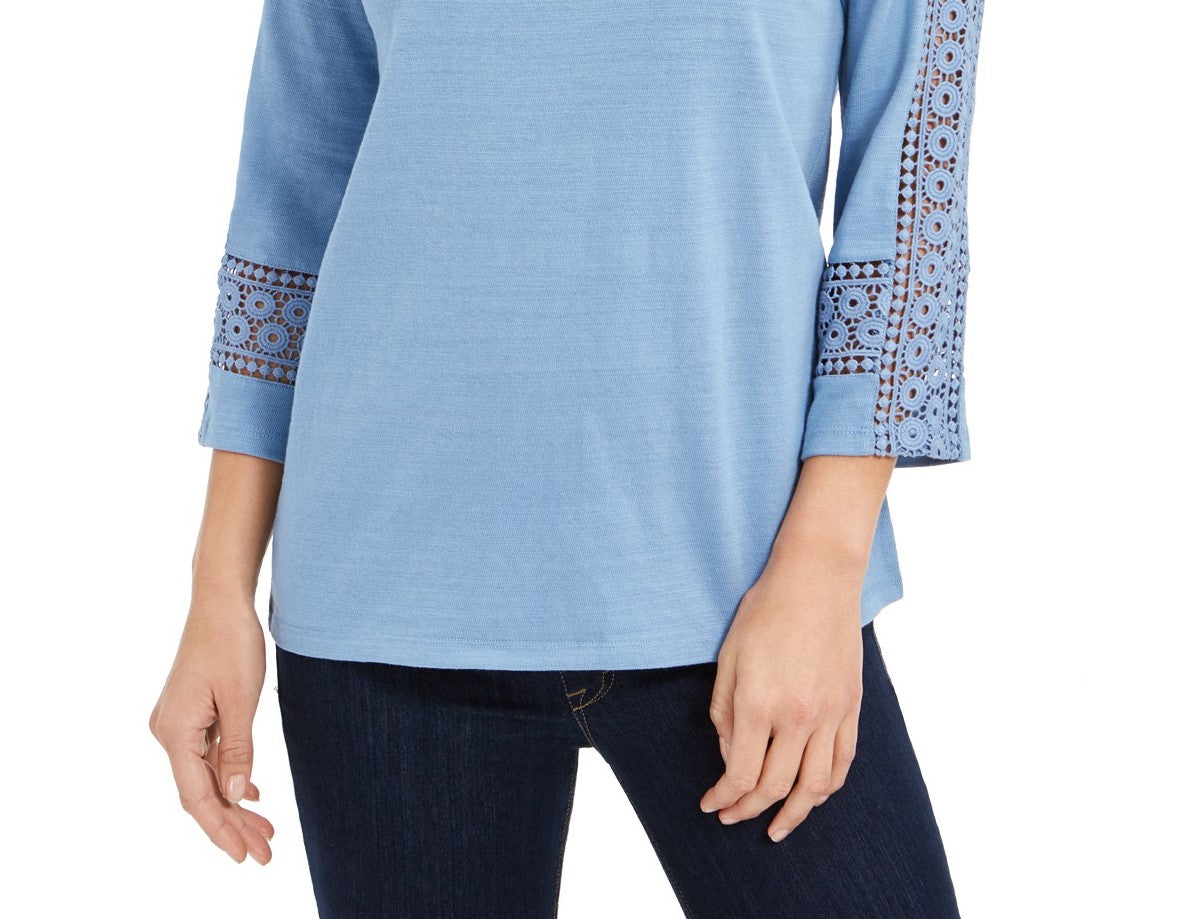 Top de crochê feminino Charter Club com detalhes, azul, tamanho extra grande