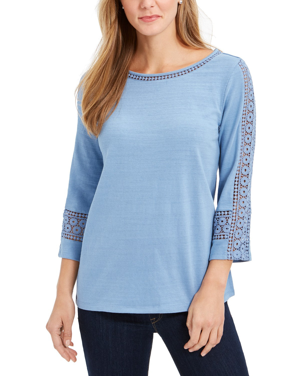 Top de crochê feminino Charter Club com detalhes, azul, tamanho XX-G