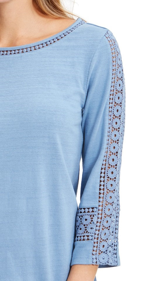 Top de crochê feminino Charter Club com detalhes em azul claro, tamanho médio