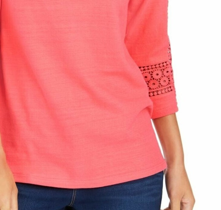 Top de crochê feminino Charter Club com detalhes rosa, tamanho médio